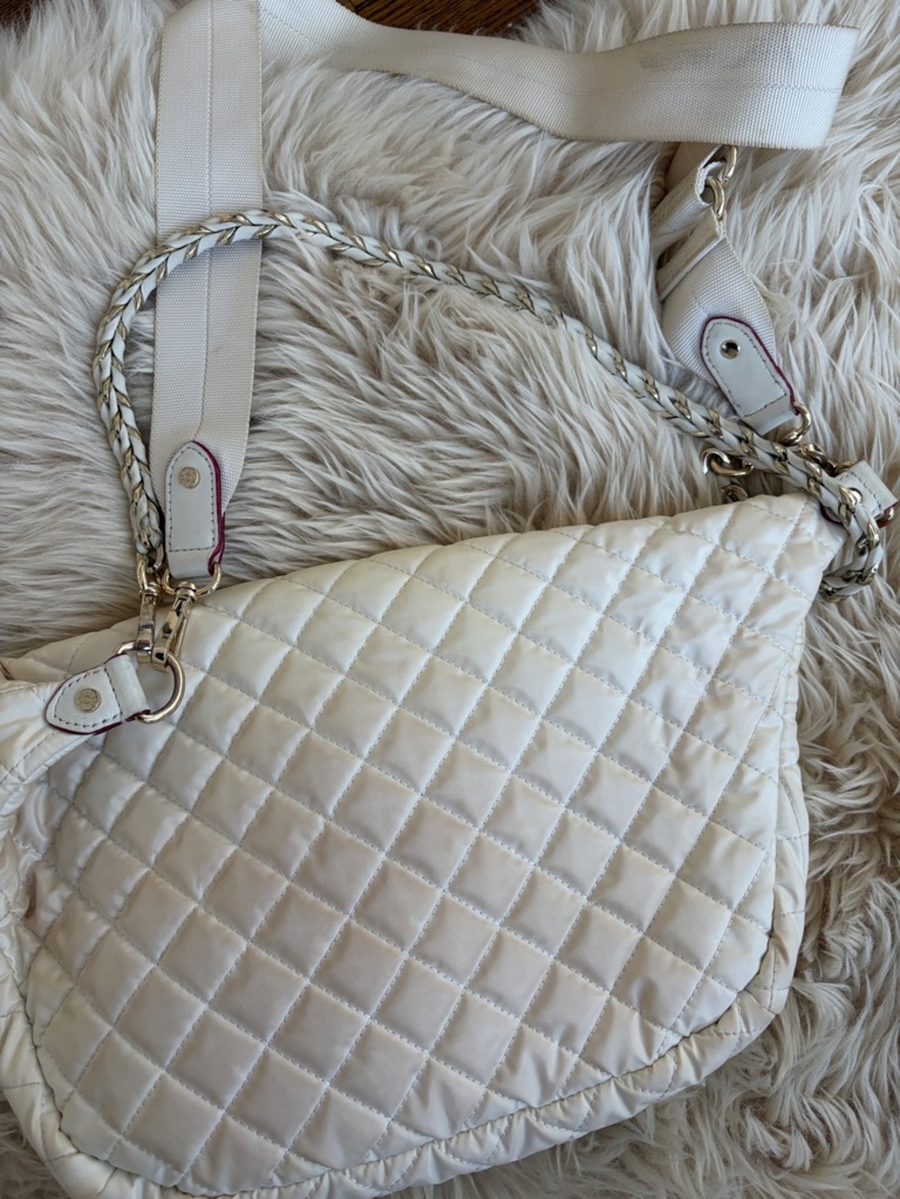 MZ Wallace Cream Quilted Crossbody Belt Bag with Chain Accent - Picture 6 of 7
